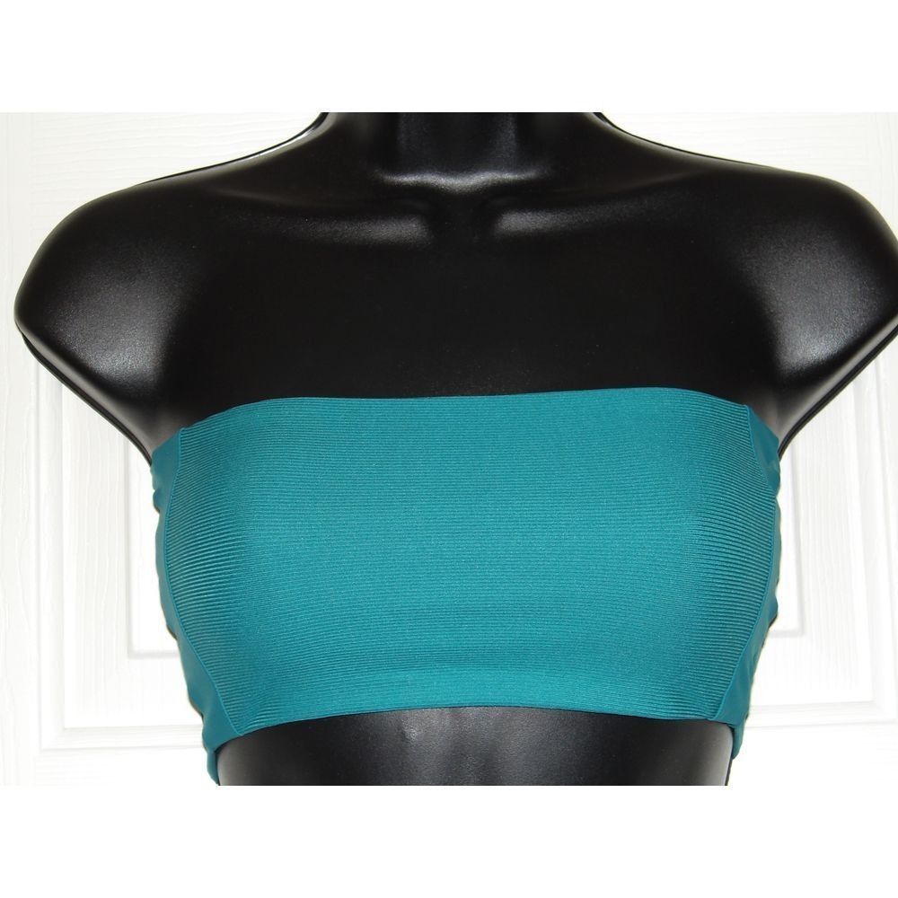 TAVIK+ Teal Bandeau Swim Top Ribbed Seamless Athletic Beach Pool Swimwear Size S